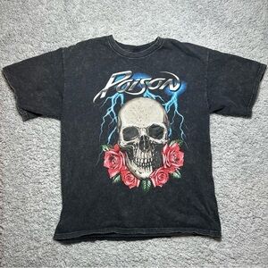 Poison Shirt Womens Medium Crewneck Skull Roses Lightning Band Music Concert Tee